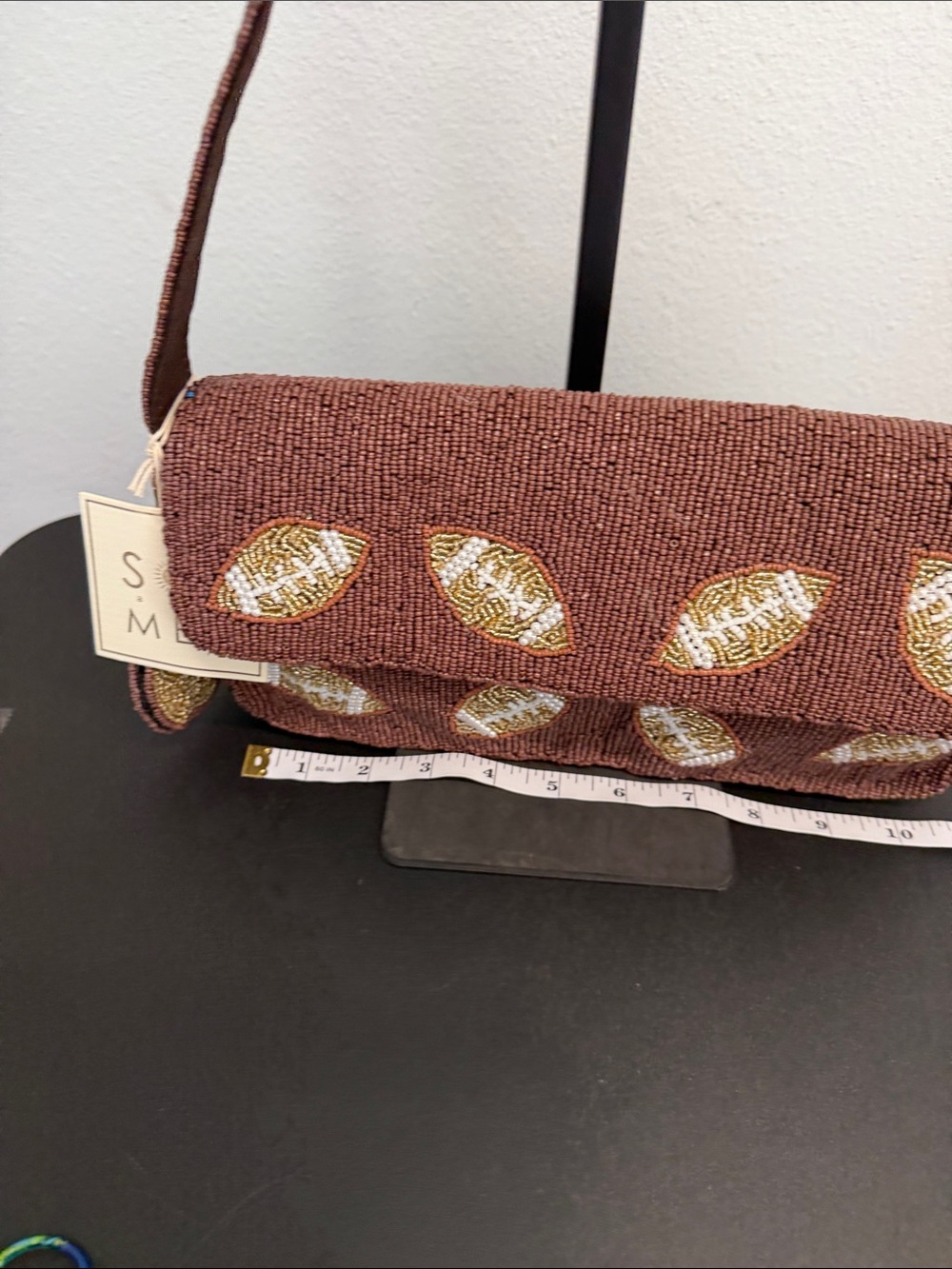 Sol and Mer | Fall Football Chocolate Brown Beaded Bag w/ Matching Bag Charm 🏈🍂 - Picture 12 of 14